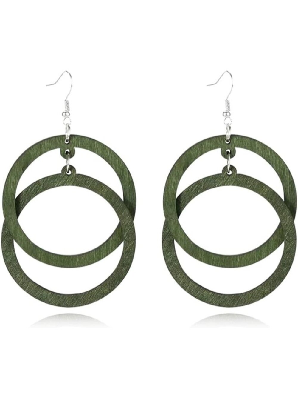 Women's Green Hollow  Bohemian Unique Handmade Wooden Hoop Splicing Earrings
